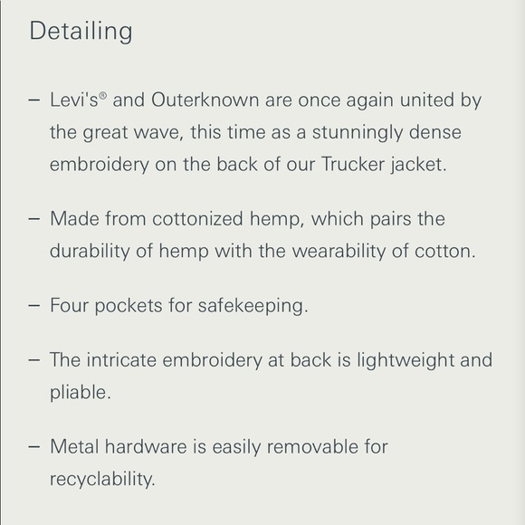 Limited Edition Hemp Trucker Levi’s x Outerknown L - Picture 13 of 16